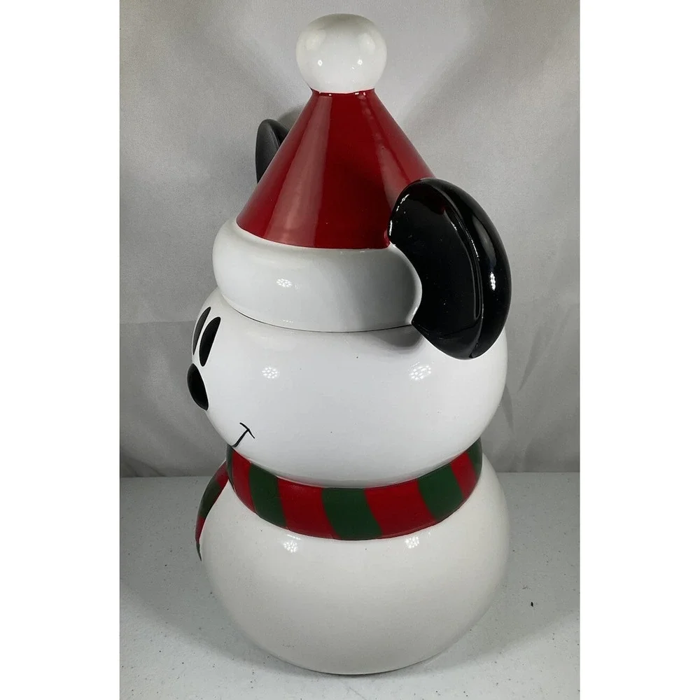 Disney Mickey Mouse Snowman With Scarf Holiday Christmas Cookie Jar Canister
